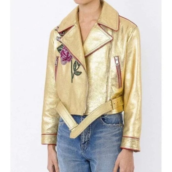$7990 New Gucci Leather and Sequin Belt Runway Moto “LOVED” Jacket. - Picture 3 of 14